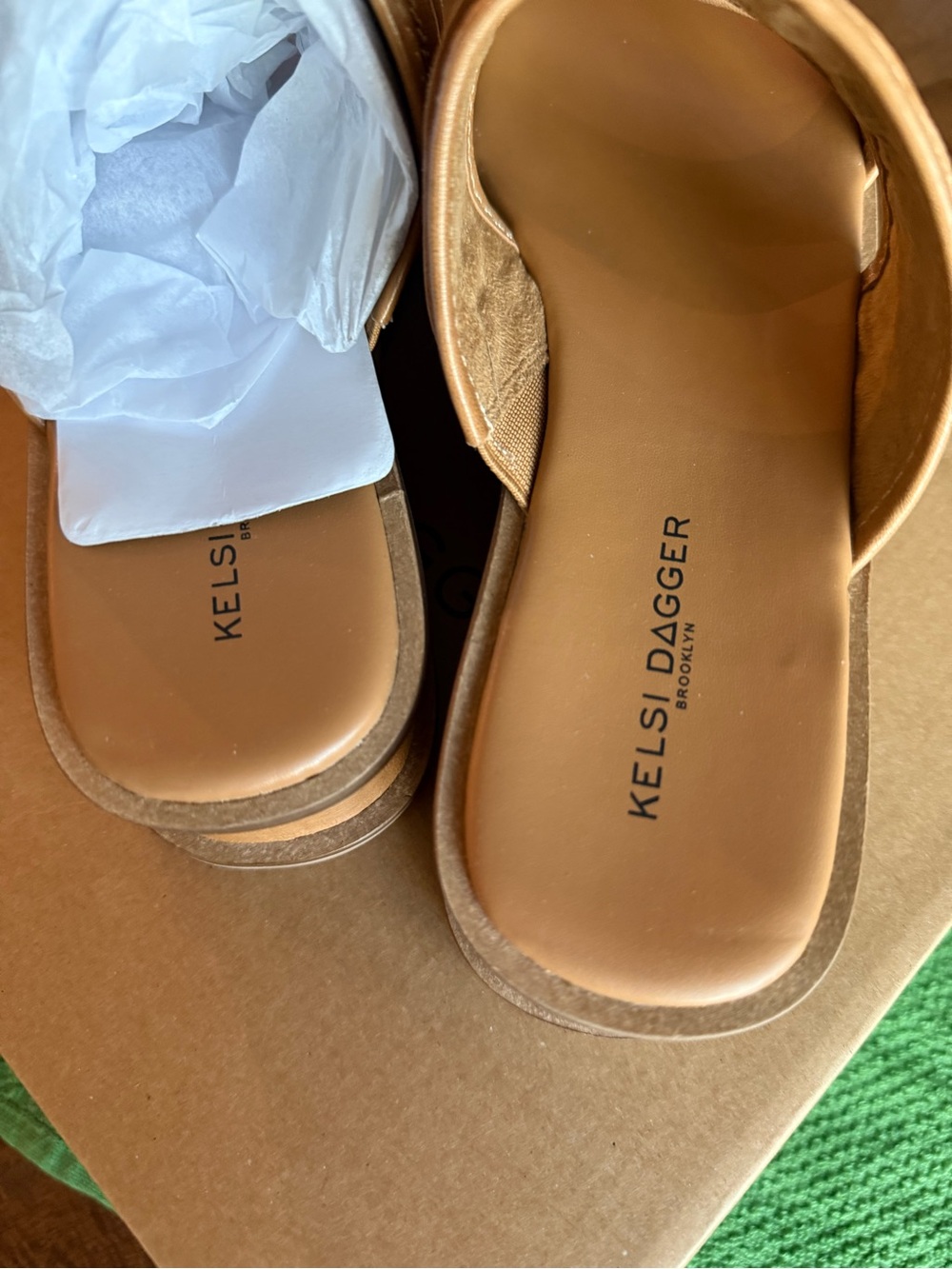 Kelsi Dagger Tan Leather Double-Strap Slide Sandals - Picture 4 of 7